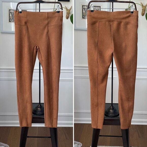 Spanx Camel Tan Sueded Moleskin Fabric Leggings L - Picture 1 of 7